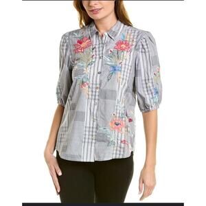 Johnny Was Jordan lisbon puffed sleeve button up shirt womens size small